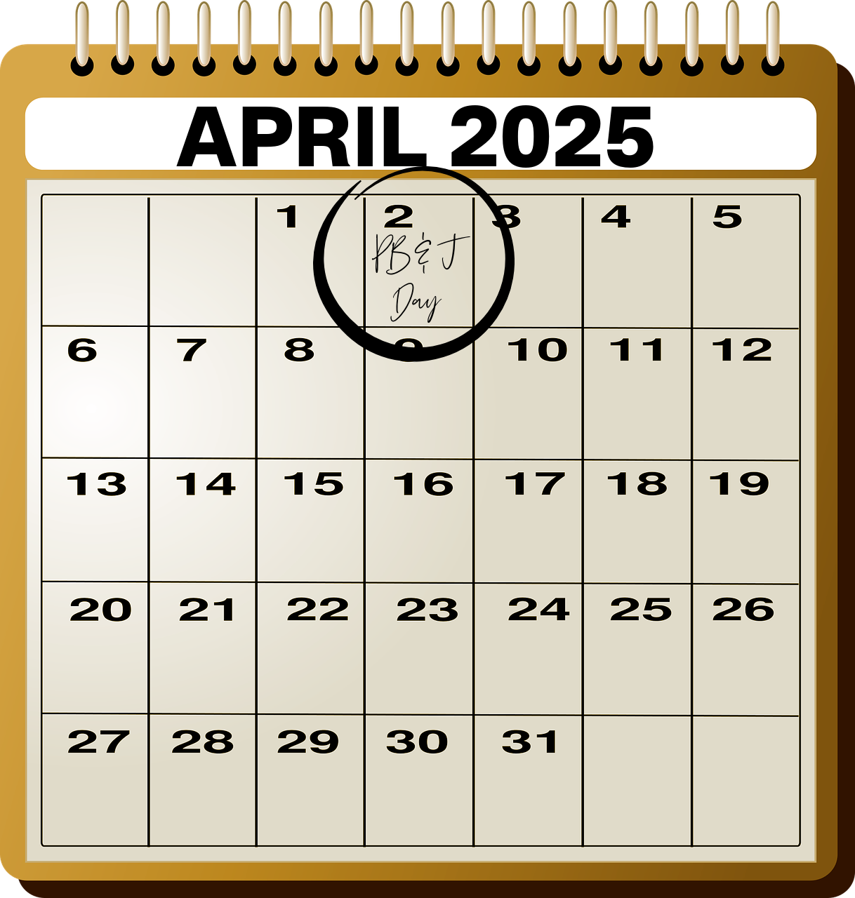 April Calendar 2025 - April 2, PB&J Day