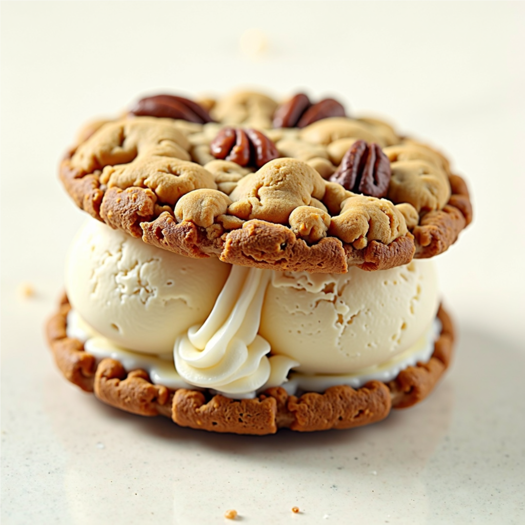 Butter Pecan Cookie Ice Cream Sandwich