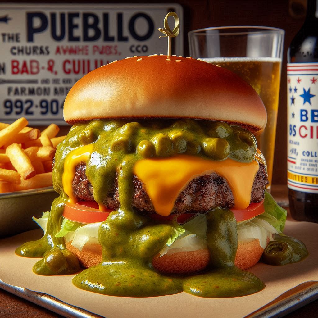 Cheeseburger with Green Chili Sauce