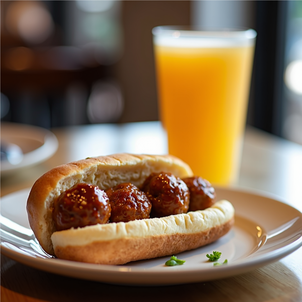 Just Peachy Smoothie and a Meatball Sandwich