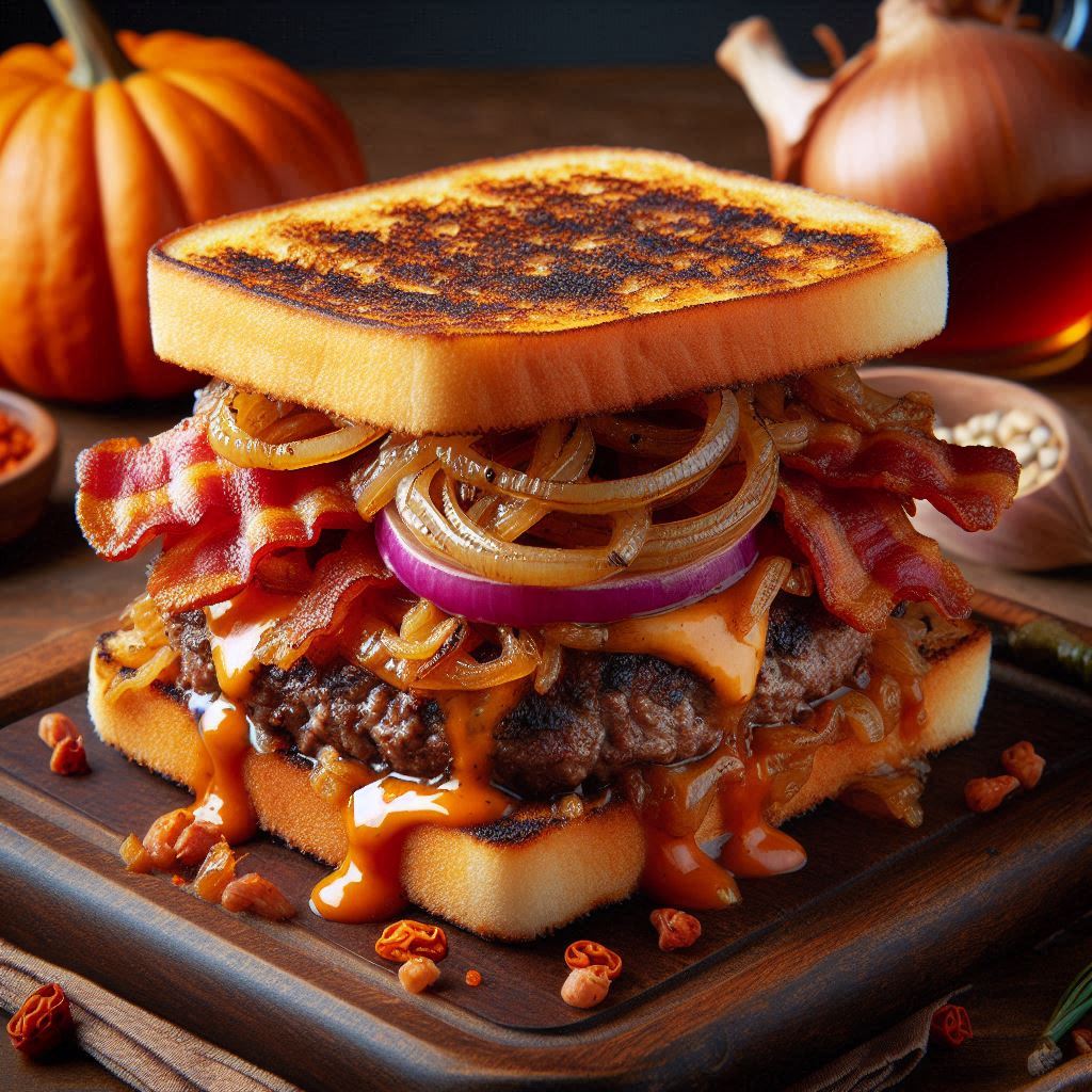 Patty Melt with Bacon and Carmelized Onions