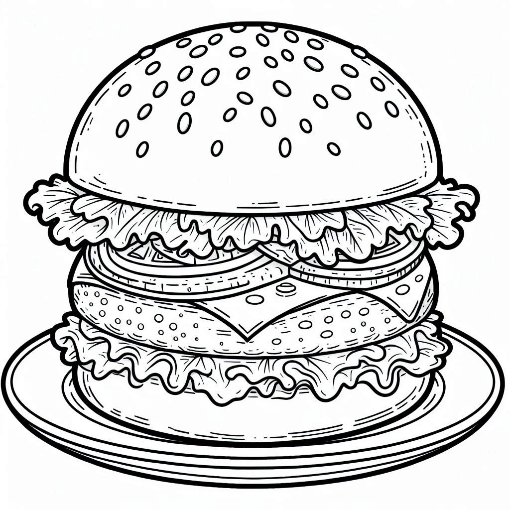 Coloring Book Page Hamburger